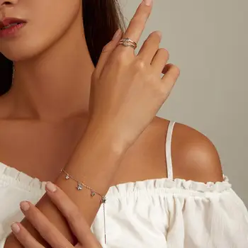 S925 Funt Obroči Preprost Star Barvne Cirkonij Platinum (Pozlačeno Zapestnico modni nakit Za Ženske Čar Darilo