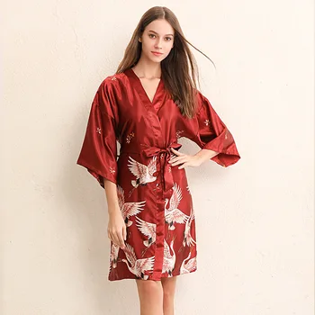 Rdeče Ženske Poletje Mini Kimono Plašč Lady Rajon Kopalne Obleke Nightgown Sleepwear Sleepshirts Pijama Mujer Velikost M-XXL