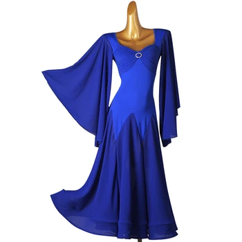 Dvorana Plesno Obleko Konkurence Obleko Kostume Krilo, ki Opravljajo Obleko z dolgimi rokavi Odraslih Prilagodite Otrok Modro obleko ples