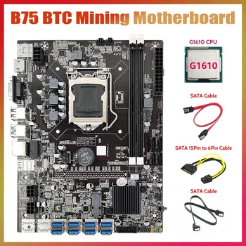 B75 ETH Rudarstvo Motherboard 8XUSB+G1610 CPU+2XSATA Kabel+SATA 15Pin, Da 6Pin Kabel LGA1155 B75 USB Rudar Motherboard