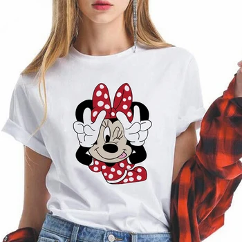 Disney Modni T-shirt Ženski Minnie T-shirt Kawaii Vrh Risanka Vzorec Ženske Smešno Harajuku Disney T-shirt