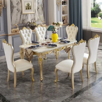 Evropski jedilno mizo in stol kombinacija Ameriške svetlobno razkošje marmorja masivnega lesa jedilno mizo pravokotna jedilna miza jedilno