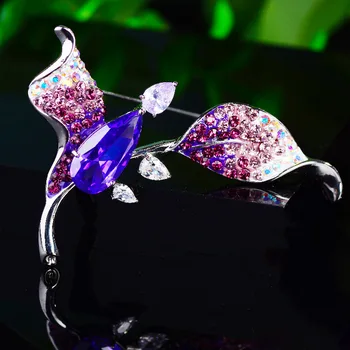 Korejski Romantično Vijolično Cirkon Orhideja Broška Pin Ustvarjalno Oblikovanje Cvet Broške Rastlin Oblačila Pin za Žensko Plašč Dodatki