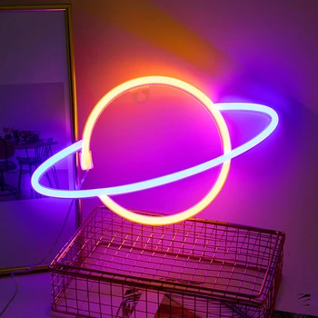 1pc Planet LED Luči Neonske Luči Prijavite Spalnica Dekor Neon Znak Nočna Lučka za Sobe Wall Art Bar Stranka na Baterijski Pogon