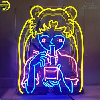 Neon Znak Za Lepoto Dekle Pijačo Stranka Začetni Zaslon Svetlobe Vpliv Pritegnili Svetlobo Živosrebrne Sijalke, Neon Zaslon Iz Stekla Plošče Japonski