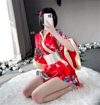 Yukata Sleepwear Gejša Plašč kopalni plašč Skušnjavi, Šifon Lok Kravato Obleko za žensko Jopico Seksi Skrivnost Cvetlični kimono