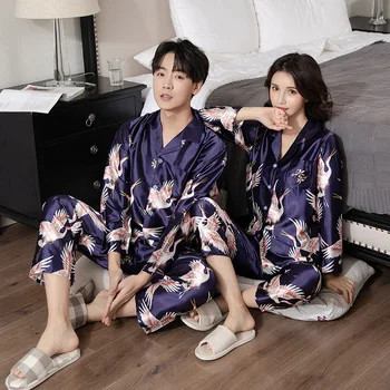 Tiskanje Poročne Poročno Darilo Kimono kopalni plašč Obleke Ljubitelje Pižamo bo Ustrezala Pari 2PCS Spanja Set Shirt&Hlače Svilnato Priložnostne More
