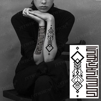 Geometrijski Vzorec Tattoo Nalepke Black Nepremočljiva Začasni Tattoo Ženski Morska Deklica Lobanje Trikotnik Pismo Oči Umetnosti Ponaredek Tatoo Moški