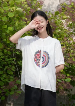 Shanghai Zgodbo Ženske Vezenje Majica Kratek Rokav Kitajski Slog Perilo Vrh Bluze