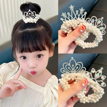 Cute Sweet Princess Pearl gumico za Dekleta Otrok Lase Elastično Tesnilo Nosorogovo Krono Pokrivala, Dekleta, Otroci, Pribor za Lase