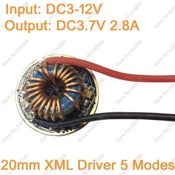 5 Načini 20 mm Premer T6 LED Driver 12V Vhod (DC3-12V) Izhod DC3-3,7 V 2.5-2.8 A Za Cree XML XML XM-L2 Transformatorji Razsvetljava