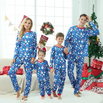 Družina se Ujemanje Božičnih Pižamo Nastavite Mati Otrok Obleke Snežak Tiskanja Toplo Pijamas Vrhovi+Hlače za Odrasle 2pcs Oblačila Xmas Obleko