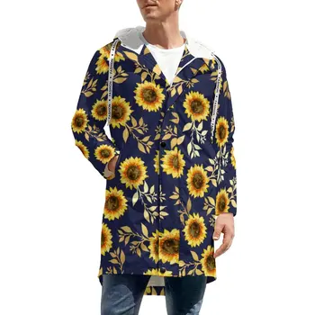 Elegantno Cvjetnim Tiskanja Vetroloma Moških Sončnice Listov Vrhnja Oblačila Toplo Jarek Coats Estetsko Oblikovanje Zimske Jakne Priložnostne Plus Velikost