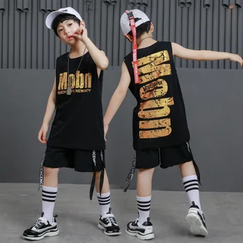 Otrok Hip Hop Obleka Tank Top Dolgo Telovnik Otroci Športna Dvorana Ples Hlače za Dekleta Fantje Jazz Dance Kostumi Obleke Nositi