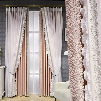 Zavese po meri Visoko kakovost romantično francosko pink princess čipke, vezenine, dnevna soba blackout zavese zaslona til plošča M1098