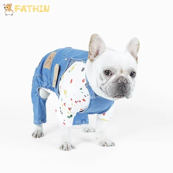 FATHIN Kavboj Pasje igralne obleke francoski Buldog Modri Pes Plašč Jumpsuits Pet Obleke za Majhne, Velike Pse S-XXL