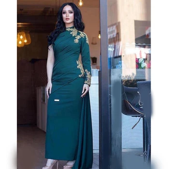 Visoko Vratu Muslimanskih Večerne Obleke 2020 Tulec Dolge Rokave Zlato Appliques Beaded Dubaj Savdska Arabski Dolgo Prom Stranka Oblek
