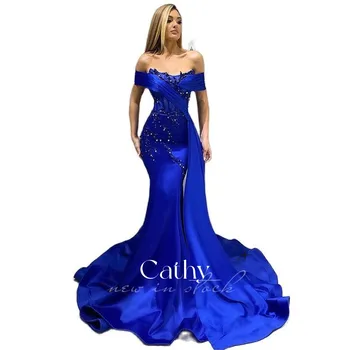 Cathy Kraljevsko Modra Večerno Obleko Saten Bleščica Aplicirano Čipke Morska Deklica Elegantno Seksi Plus Velikost Maturantski Obleko Po Meri Vestidos De Fiesta