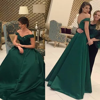 Arabski Backless vestido Večer Skp Rokavi Beaded Kristali Linije Green Saten Prom Stranka Halje 2018 mati nevesta obleke