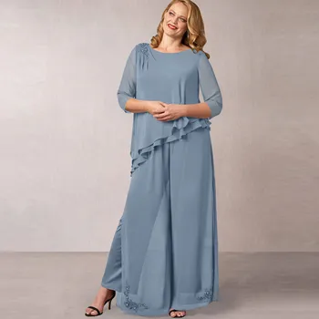 Elegantno Šifon Mati Neveste Obleko, 2-Kos Nalepke žensko Poročno Obleko Večerjo za Goste Večerno Obleko Plus Velikost Customi