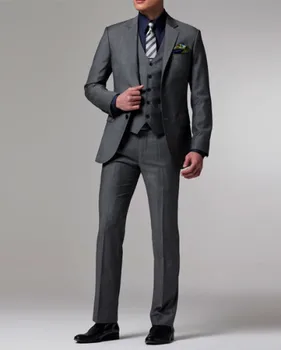 Čeden Moški Poročno Obleko 2017 Najnovejši Ženin Tuxedos Zarezo River Tri-kos Slim Fit barve ( suknjič+Hlače+telovnik+kravato)