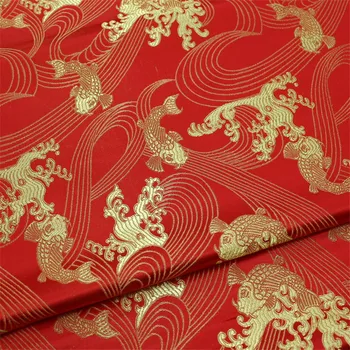 NEW39 Rdeče Ribe Vezenje Kitajski Slog Jacquardske Brocade blago Za Obleko/Dekoracijo DIY Šivalni Materiali