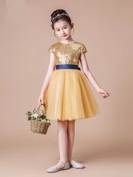 Zlati Til Bleščica Dekle Stranka Obleko Otroci Prvo Obhajilo Halje Dekle Pageant Princesa Obleke Roža Punca Obleke za Poroke
