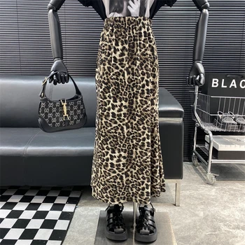 Novi modni Oblikovalec new style Znane blagovne znamke Retro Leopard Tiskanja Visoko pasu Fishtail krilo Vsestranski A-line krilo Srednje dolžine