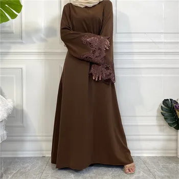 Wepbel Abaya Haljo Ramadana Moda Flare Rokav Eid Cvetlični Čipke Zip Muslimansko Obleko Ženske Dolg Rokav Islamska Oblačila Hidžab Abaya