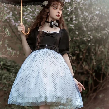 NONSAR OP Kratka Sleeved Lolita Obleko Poletje Sladko Dekle Retro Majhne Sveže Mozaik Princesa Obleko