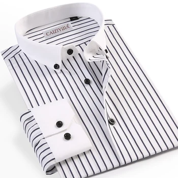 Moške Kontrast Mozaik Dolg Rokav Gumb navzdol Ovratnik Obleko Srajco Pocketless Design Standard-fit Priložnostne Prugasta Bluzo Majice