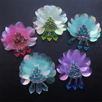 4 Kos / Lot Različnih Barv, 3D Cvet Obliž kristalno okrasnih oblačila aplicirano beaded tiste rože ročno šivanje tip
