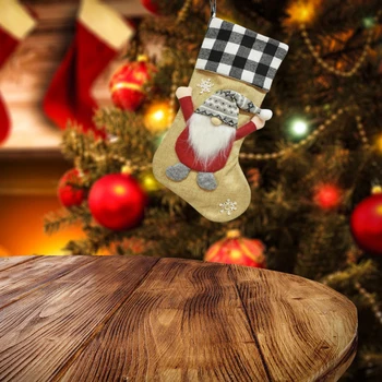 Dekorativne Božične Nogavice, Kariran Gnome Lutka Visi Božične Nogavice Dekoracijo za Kamin, Božično Drevo