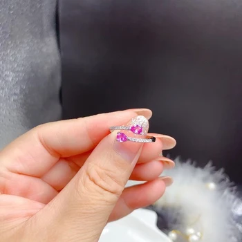 100% Naravni Nakita 925 Sterling Srebro Žensk Pink Sapphire Mini Obroč Stranka Rojstni dan Dobil, ki se Ukvarjajo Poročiti Darilo Novo Leto Valentin