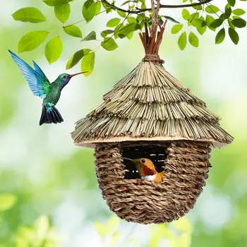 Ptice, Ki Visi Travo Koče Očarljivo Dekorativni Hummingbird Gnezdo Hišo Za Vrt, Teraso Travnik Dekor