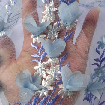 5 metrov Nove modne 3D šifon cvet na mrežastih vezene poročne/ evinging/show obleko tkanine, čipke 130 cm širina