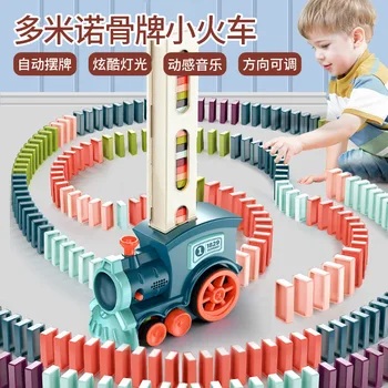 Električni domine mini vlak samodejno, vstane in javnost otrok acousto-optičnih izobraževalna igrača avto