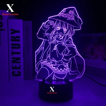 KonoSuba Anime Megumin LED Nočna Lučka za Brithday Darilo Spalnica Dekor Svetlobe Manga KonoSuba Prostor 3D, namizne Svetilke Akril