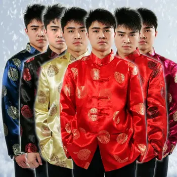 Brocade Tradicionalna Kitajska Oblačila za Moške, Tang bo Ustrezala Vrhovi Dolg Rokav Mlade Majica Novo Leto Cheongsam Jakna Moški Retro Oblačila