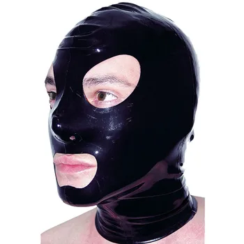 Naravni Black Latex Moških Masko Gume Pokrivala Stranka Kapuco Nazaj Zadrgo Ročno RLM244