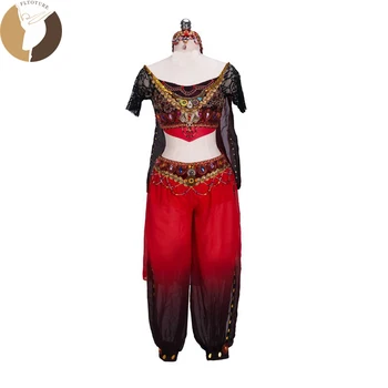 FLTOTURE Dveh Kosov Arabski Plesne Kostume Z Pokrivala La Bayadere Črna Rdeča Šifon Hlače Za Balet Uspešnosti Balet Obleko