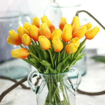 1PC PU Mini Tulipanov Umetne Svile Cvet Poročno Dekoracijo Doma 32 cm Bela, Oranžna, Rumena, Vijolična, Roza, Zelena Ponaredek Cvetje