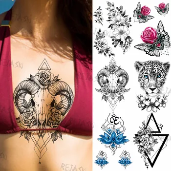 Seksi Elk Jelena Rose Cvet Začasne Tetovaže Za Ženske, Moške Čipke Metulj Leopard Lotus Ponaredek Tatoos Body Art Tattoo Nalepka
