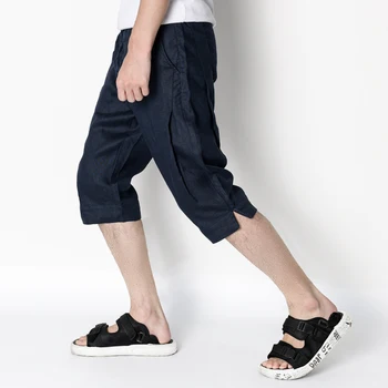 2020 Poletje nove 100% perilo blagovne znamke hlače moški priložnostne elastični pas tele-dolžina hlače za moške, modni udobno hlače moški