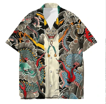 2022 moška Majica HawaiianTessffel Samurai Japonski Tatoo 3D Tiskanih Vrhovi 5XL Moda Poletje Harajuku Prevelike Majice