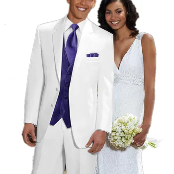 bele obleke za moške Slim Fit Bela poročna Groomsman Moške WeddingProm 3 Kos Obleke Ženina Tuxedos