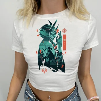 genshin vpliv t shirt fairycore ulične letu 2000 obreži zgoraj Ženska trashy estetske gothic tshirt