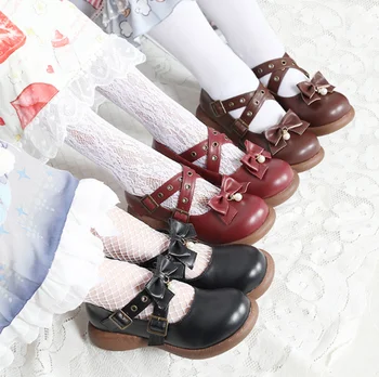 vintage krog glavo udobno ženske čevlje srčkan bowknot prečni trak kawaii čevlji loli cos Japonski študent sweet lolita čevlji