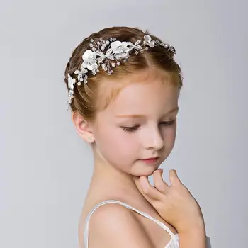 Beli Cvet Krono Festival Naglavni Del Otrok, Pribor Za Lase Headdress Baby Dekle Krono Cvetlični Garland Poroko Cvetlični Pokrivala