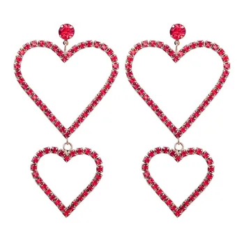 2pieces Srce Visijo Obliko Studing Uhan Rdeče, Srebrne Barve z Jasno Kristalno Steklo Nosorogovo 2022 Trend Luksuzni Nakit za Ženske